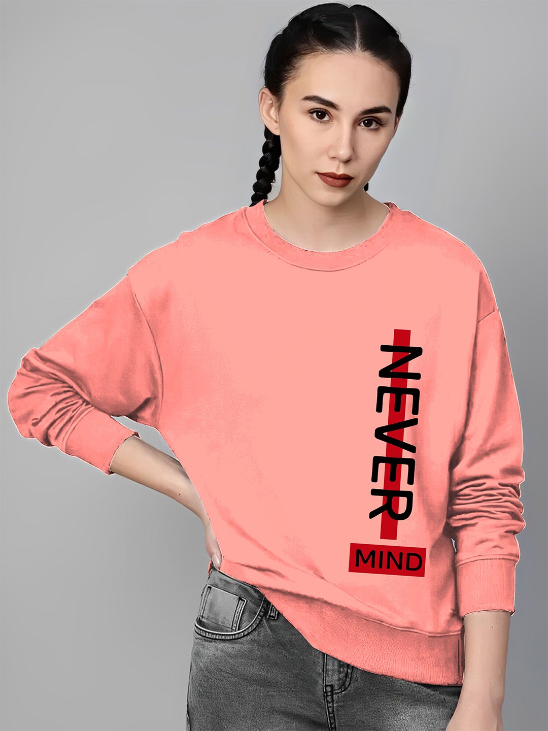

Kushi Flyer Women Printed Round Neck Sweatshirt, Peach