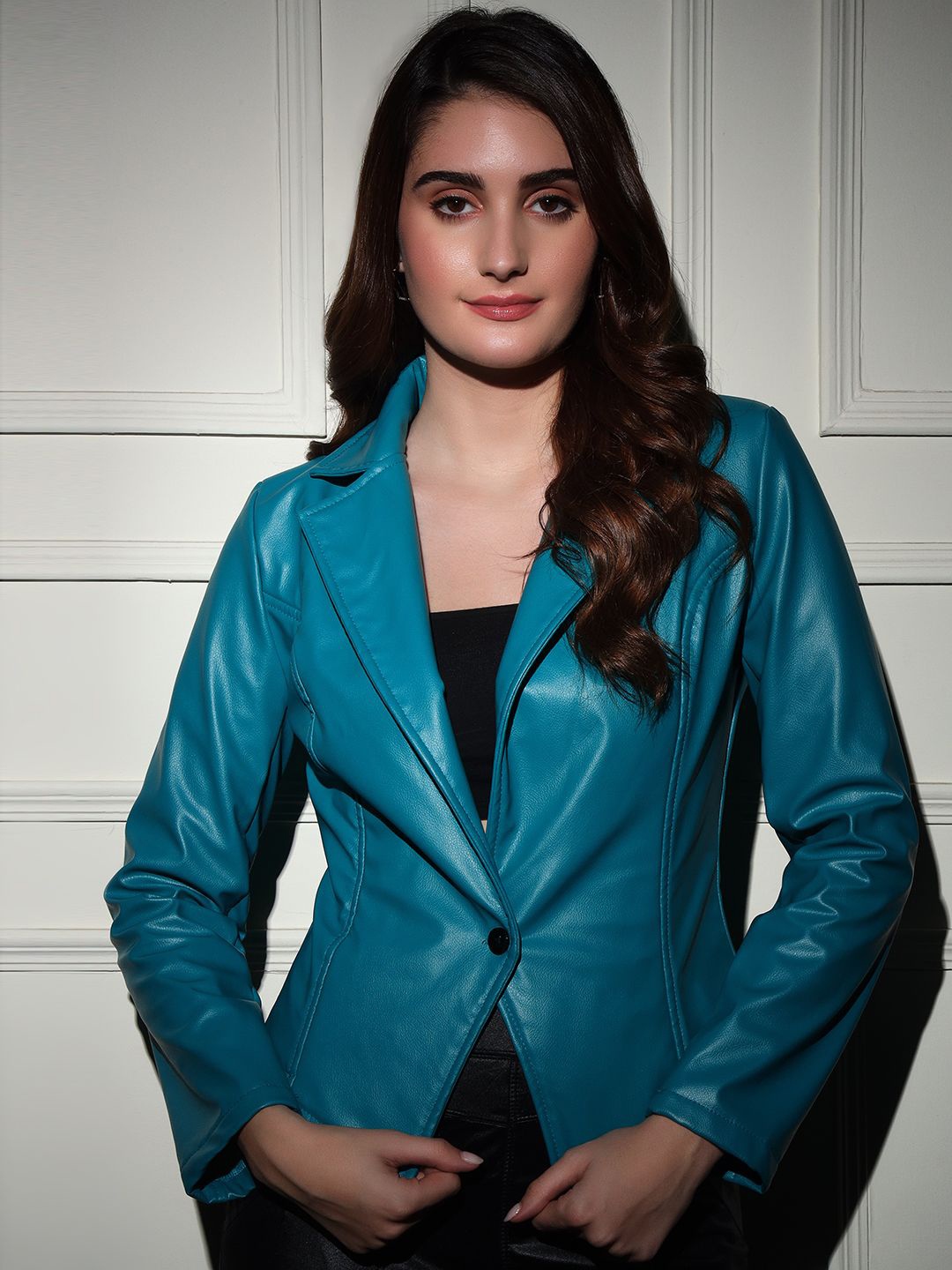 

TANDUL Women Notched Lapel Single-Breasted Blazers, Teal