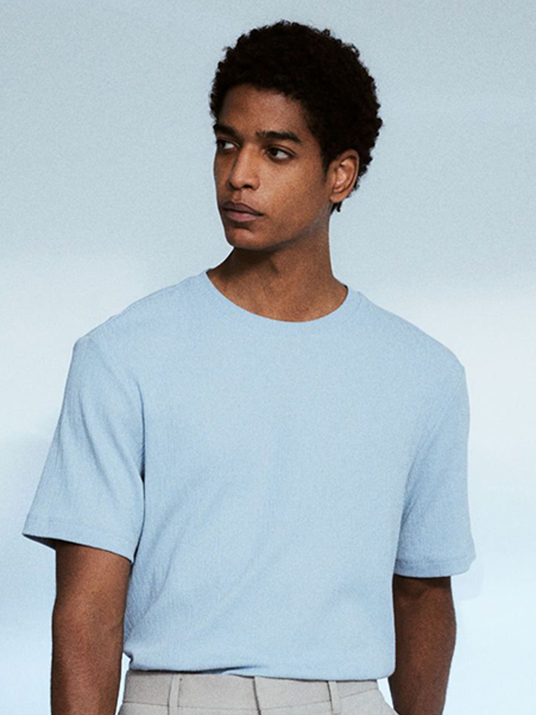 

H&M Regular Fit Textured T-shirt, Blue