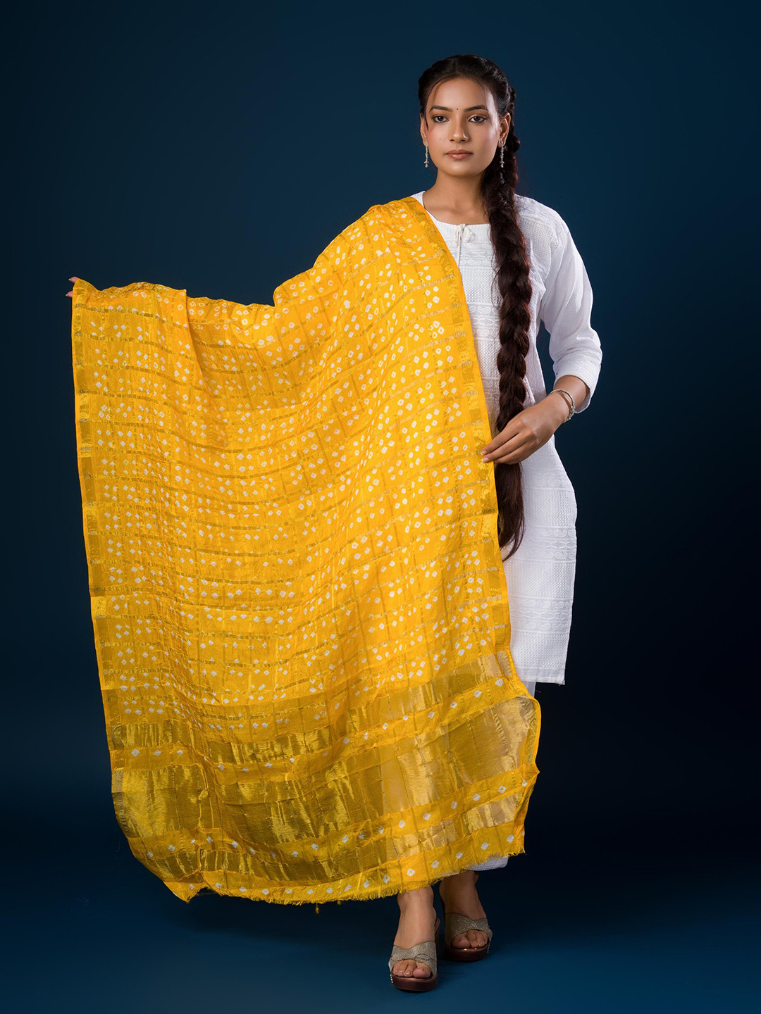 

KCPC BANDHANI Ghatchola Bandhej Printed Dupatta, Yellow