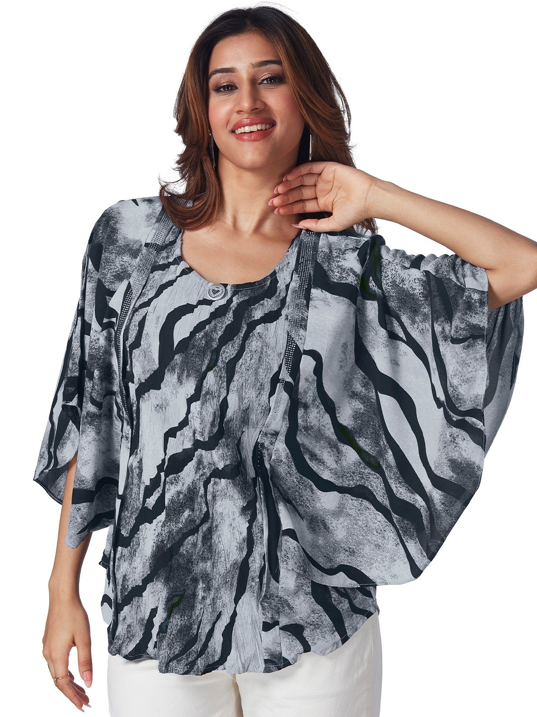 

FREYAA Women Kimono Sleeve Kaftan Top, Grey