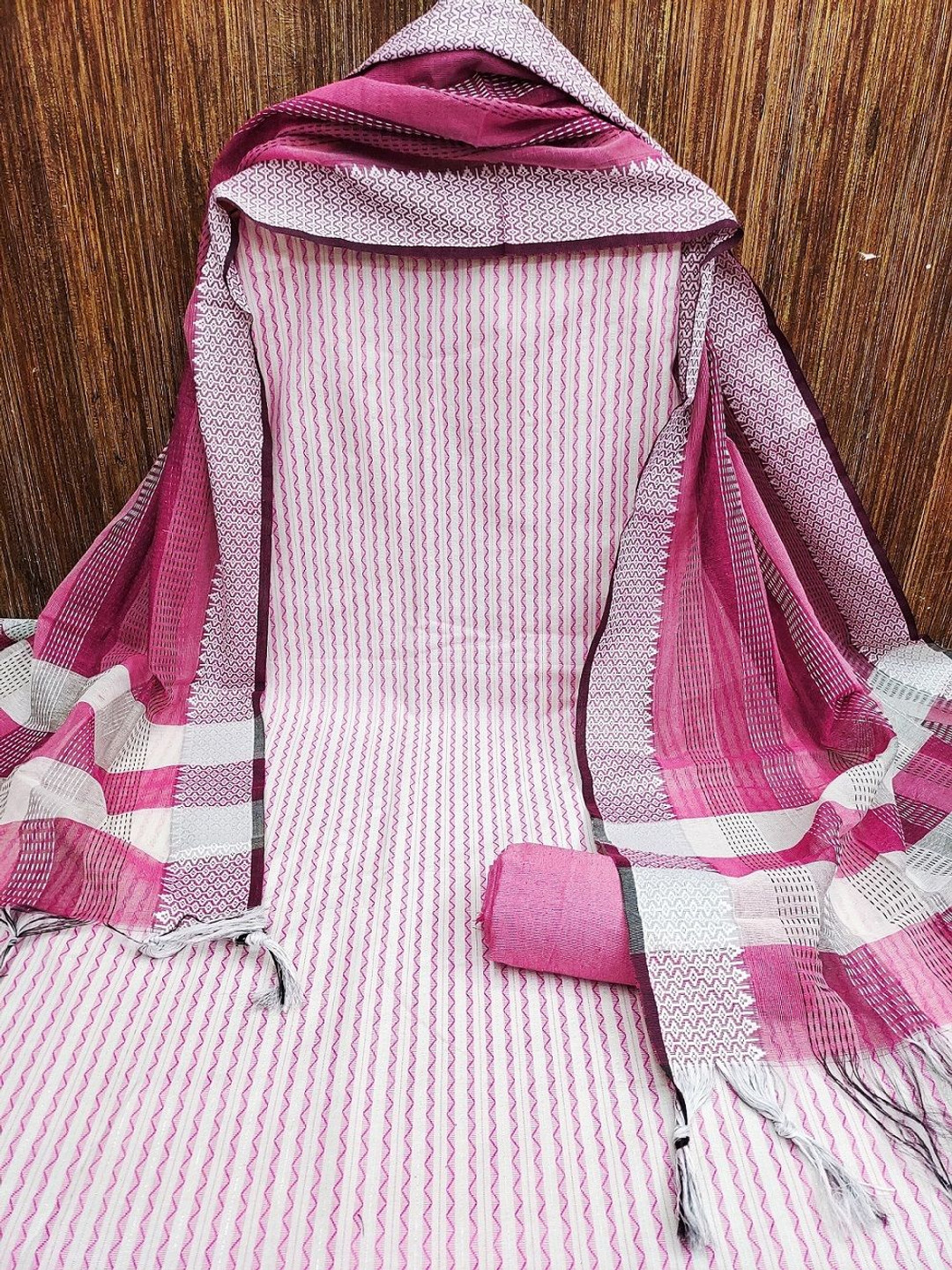 

A TO Z CART Striped Unstitched Dress Material, Pink