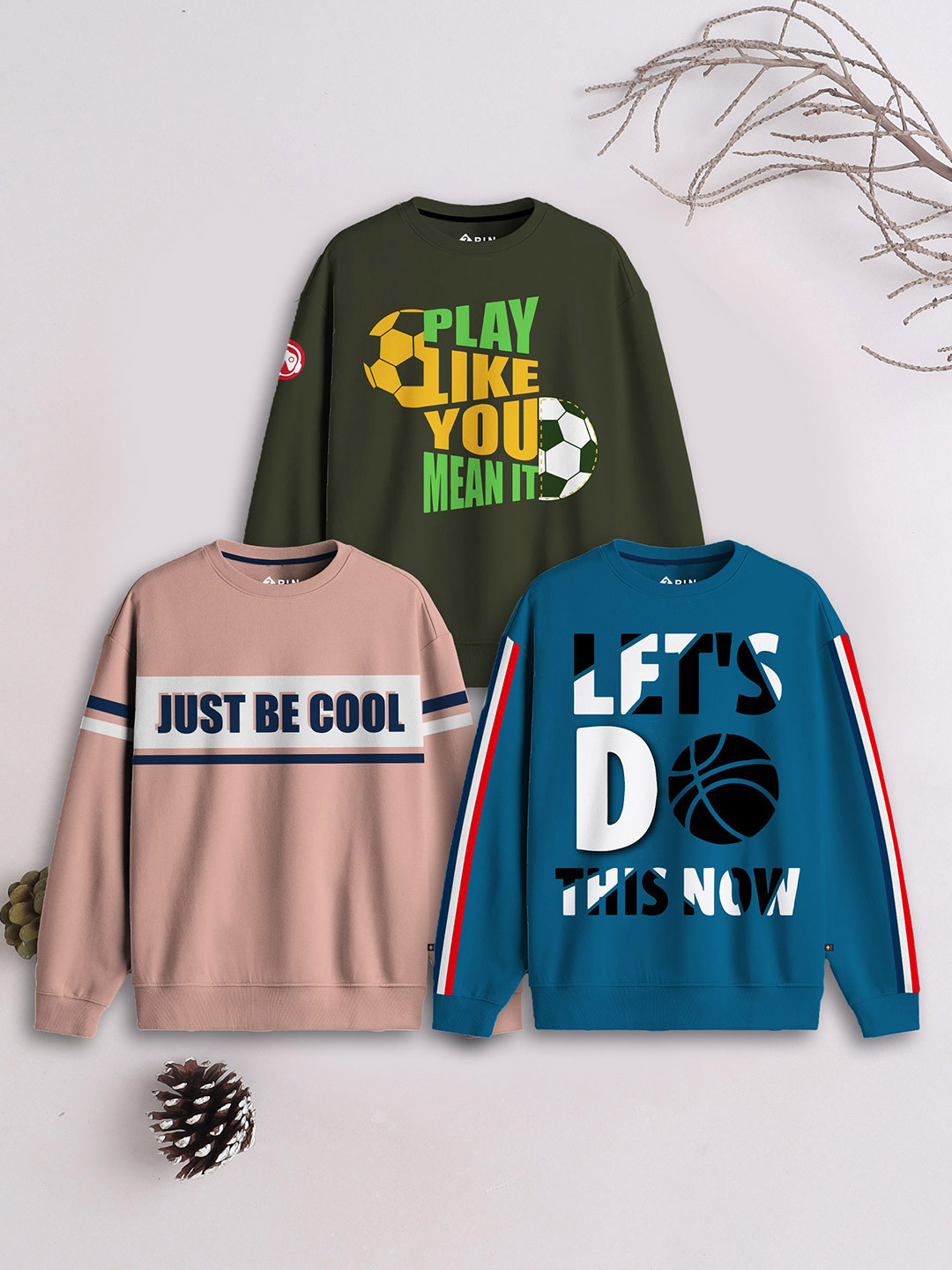 

3PIN Boys Pack of 3 Printed Sweatshirt, Olive