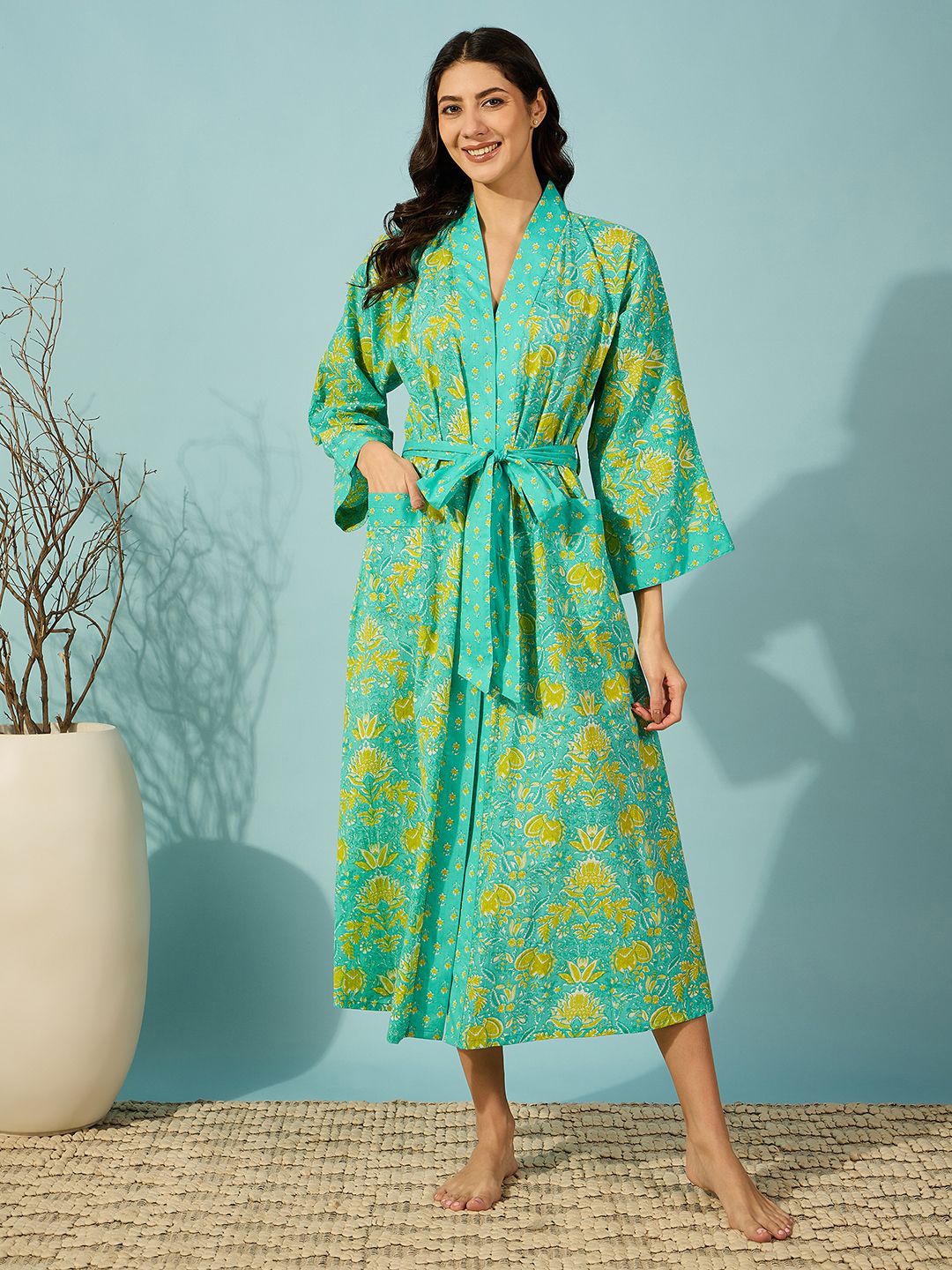 

The Kaftan Company Printed Nightdress, Blue