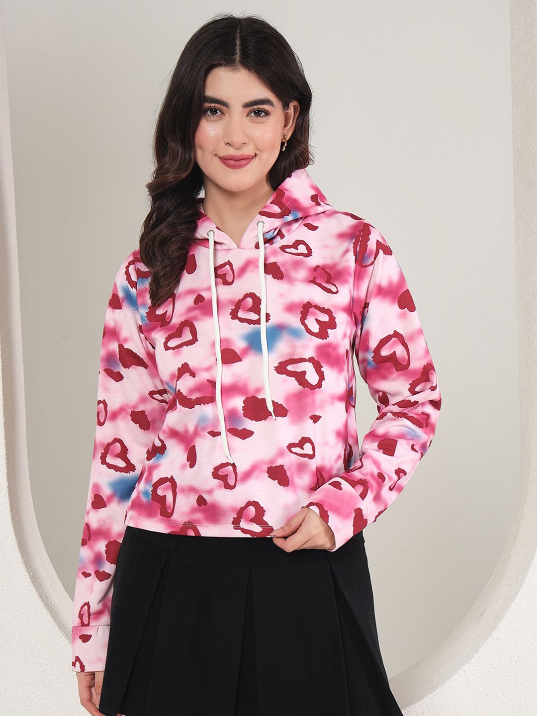 

TANDUL Women Printed Hooded Pullover Sweatshirt, Pink