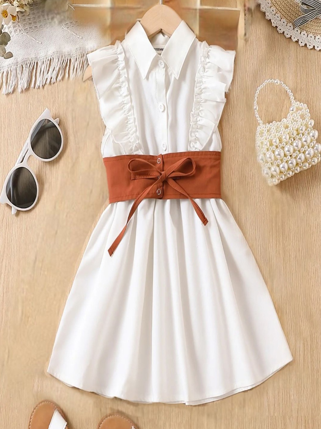 

YK Girls Fit & Flare Ruffles Dress, White