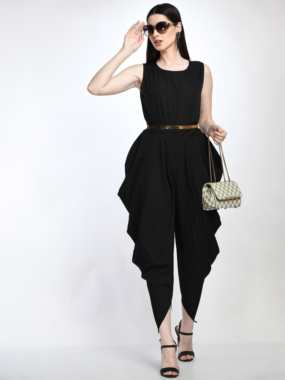 

FLYING FEST Round Neck Basic Jumpsuit, Black