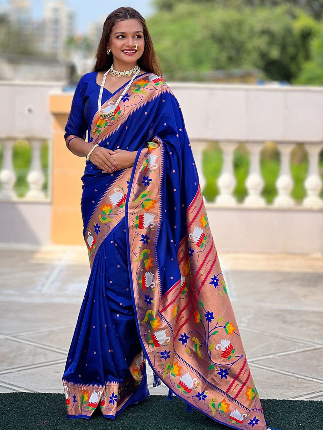 

Panzora Woven Design Zari Designer Paithani Saree, Blue