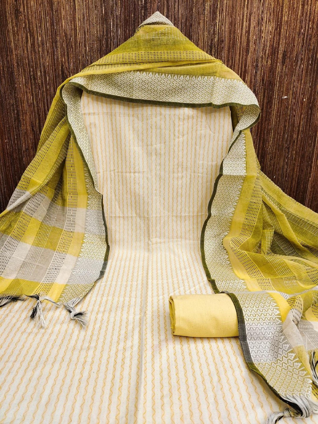 

A TO Z CART Striped Unstitched Dress Material, Yellow
