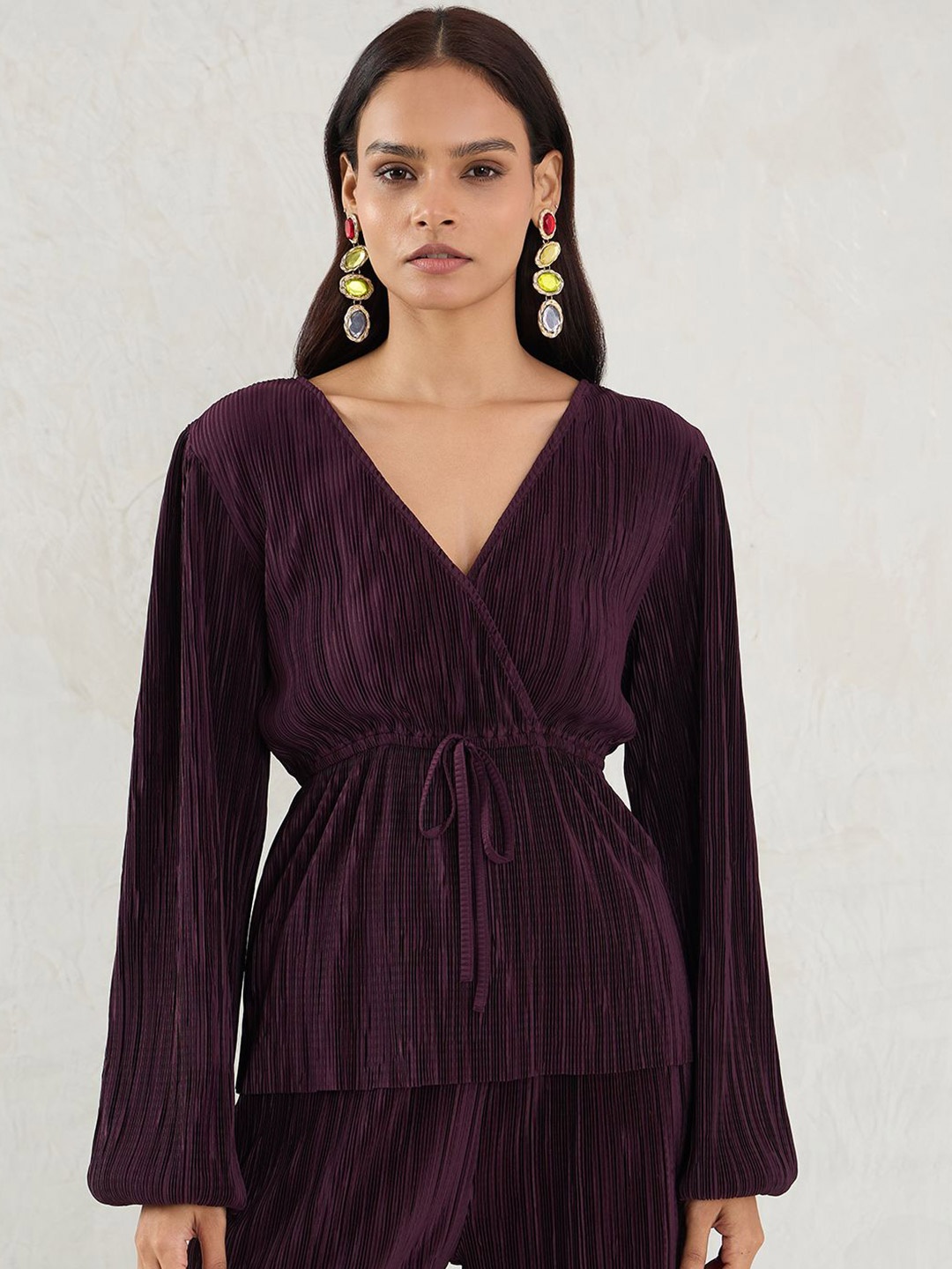 

FEMMELLA Women Self Design Wrap Top, Purple
