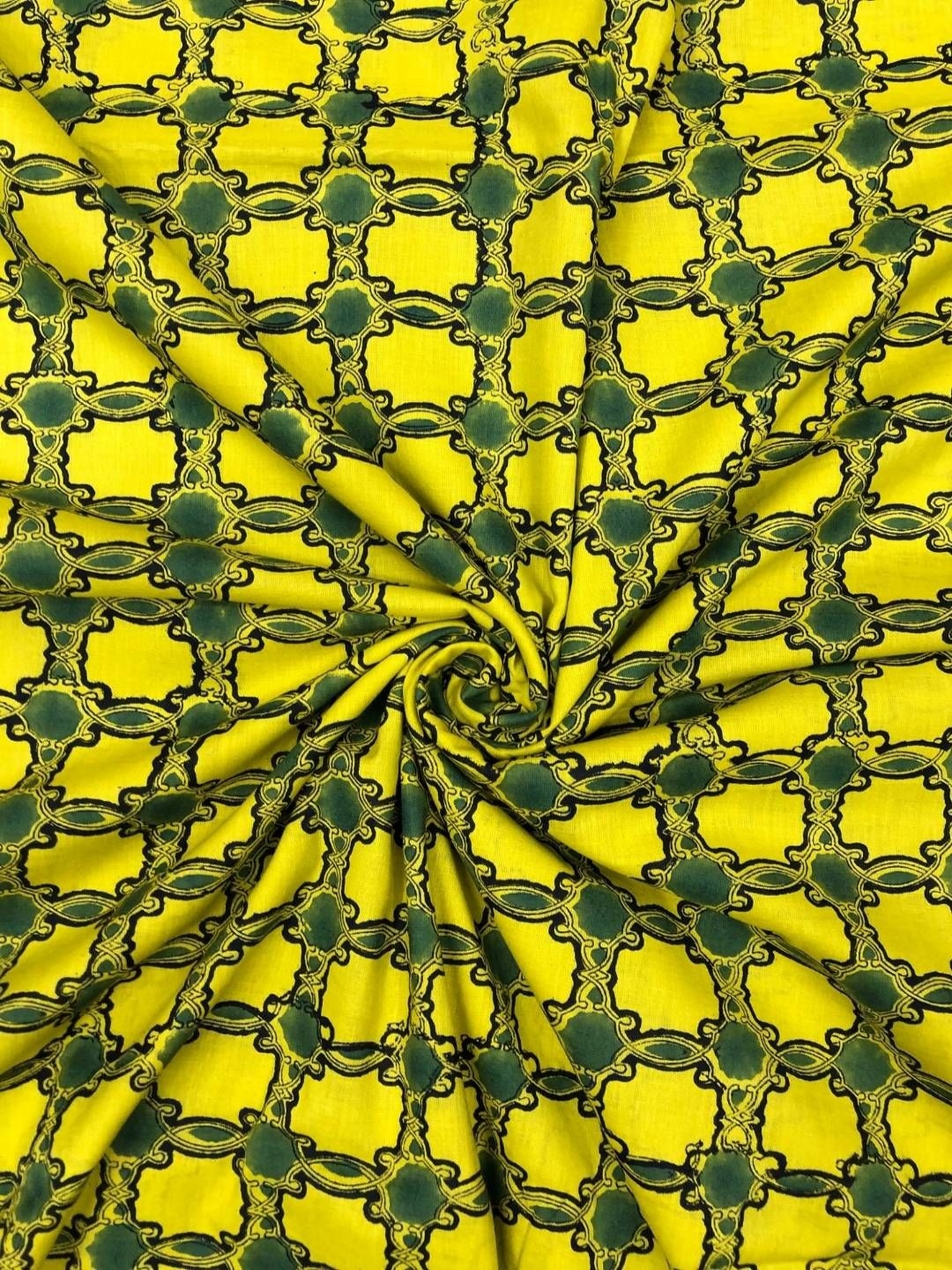 

PALASH Ethnic Motifs Printed Block Technique Pure Cotton Unstitched Dress Material, Yellow