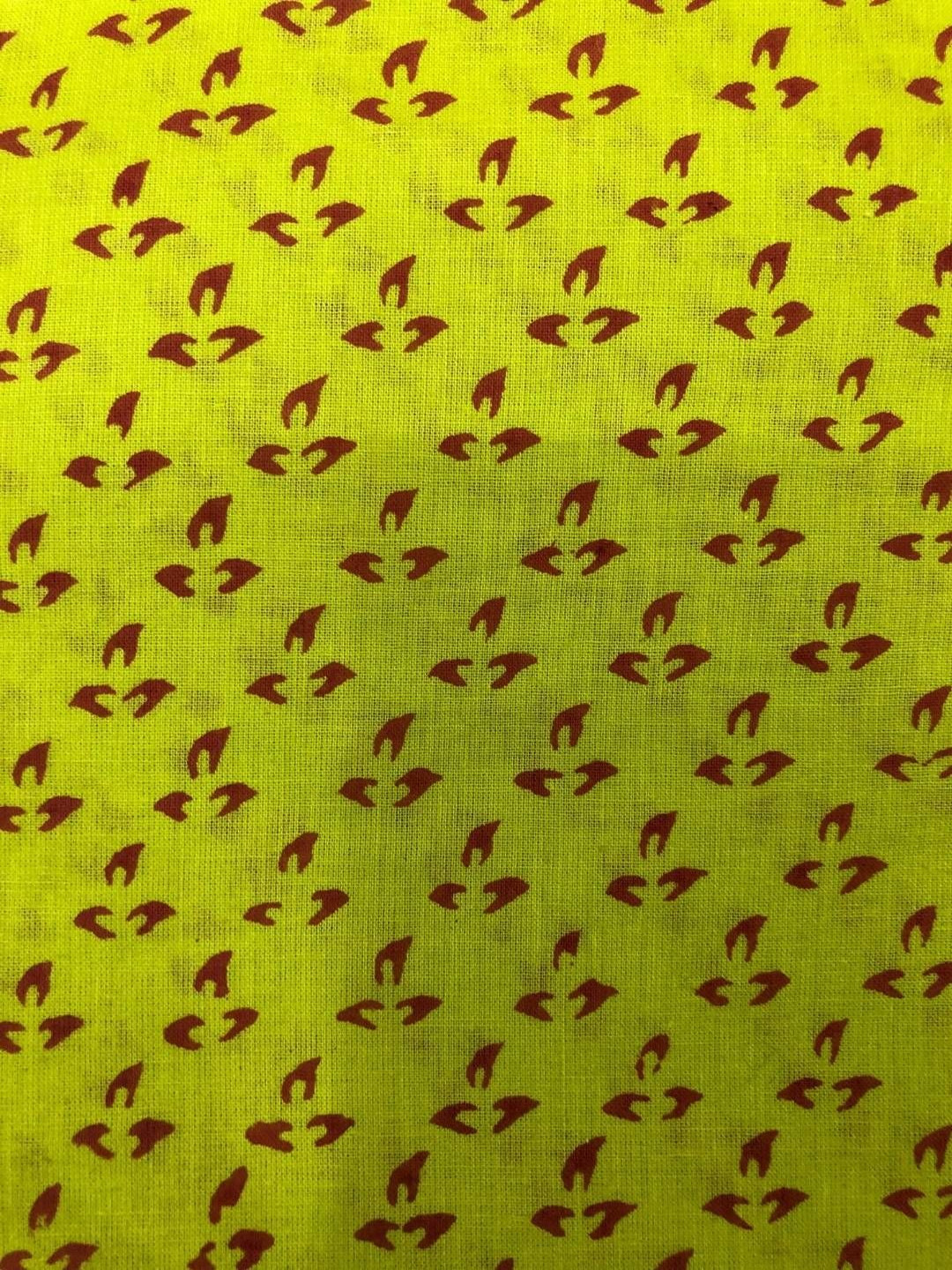 

PALASH Floral Printed Block Technique Pure Cotton Unstitched Dress Material, Lime green