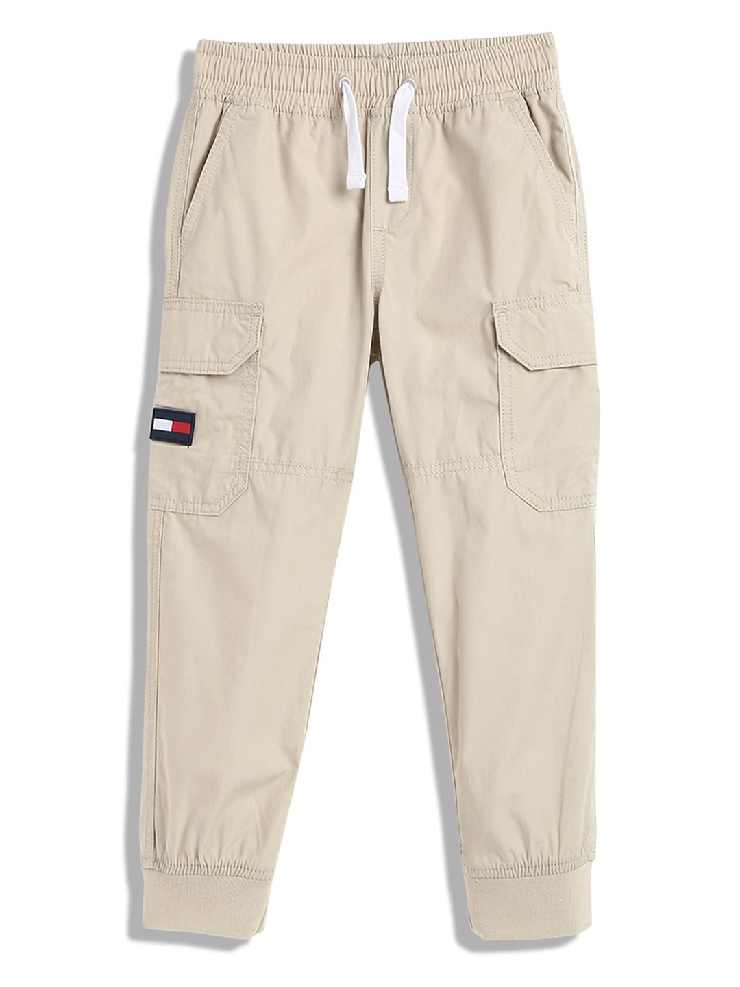 

Tommy Hilfiger Fashion Boys Cotton Mid-Rise Cargos Trousers, Beige