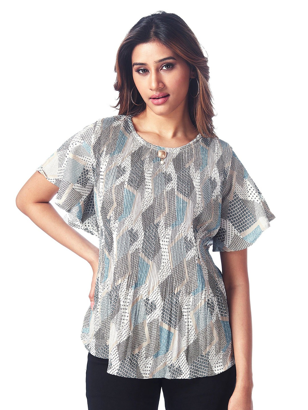 

FREYAA Printed Kimono Sleeve Top, Black