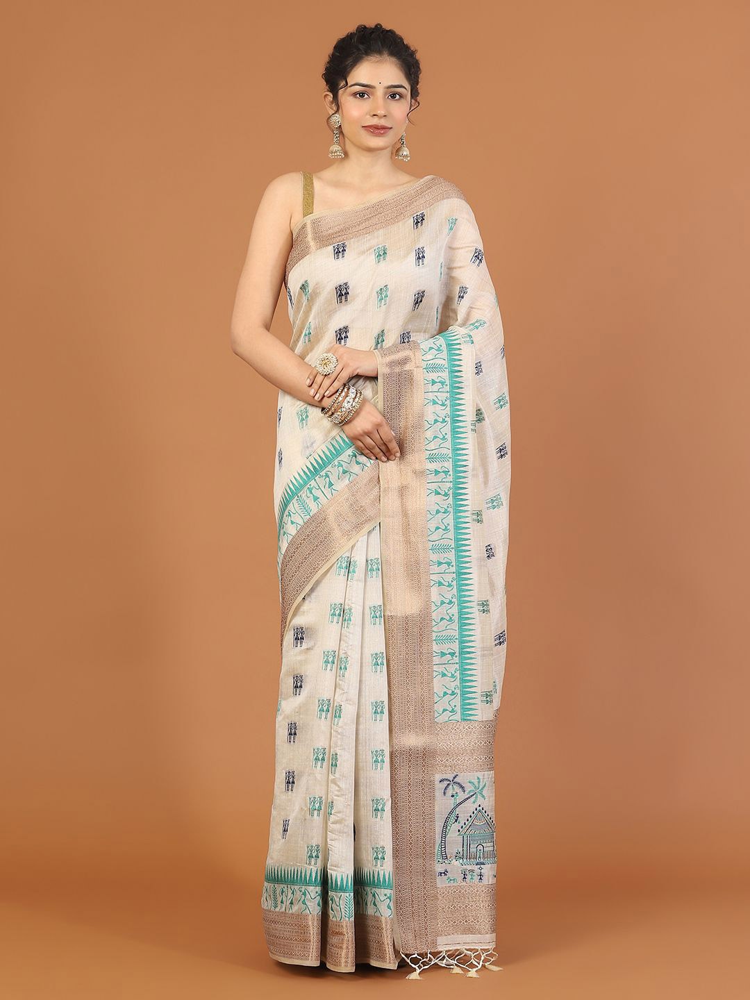 

Meena Bazaar Art Silk Saree, White