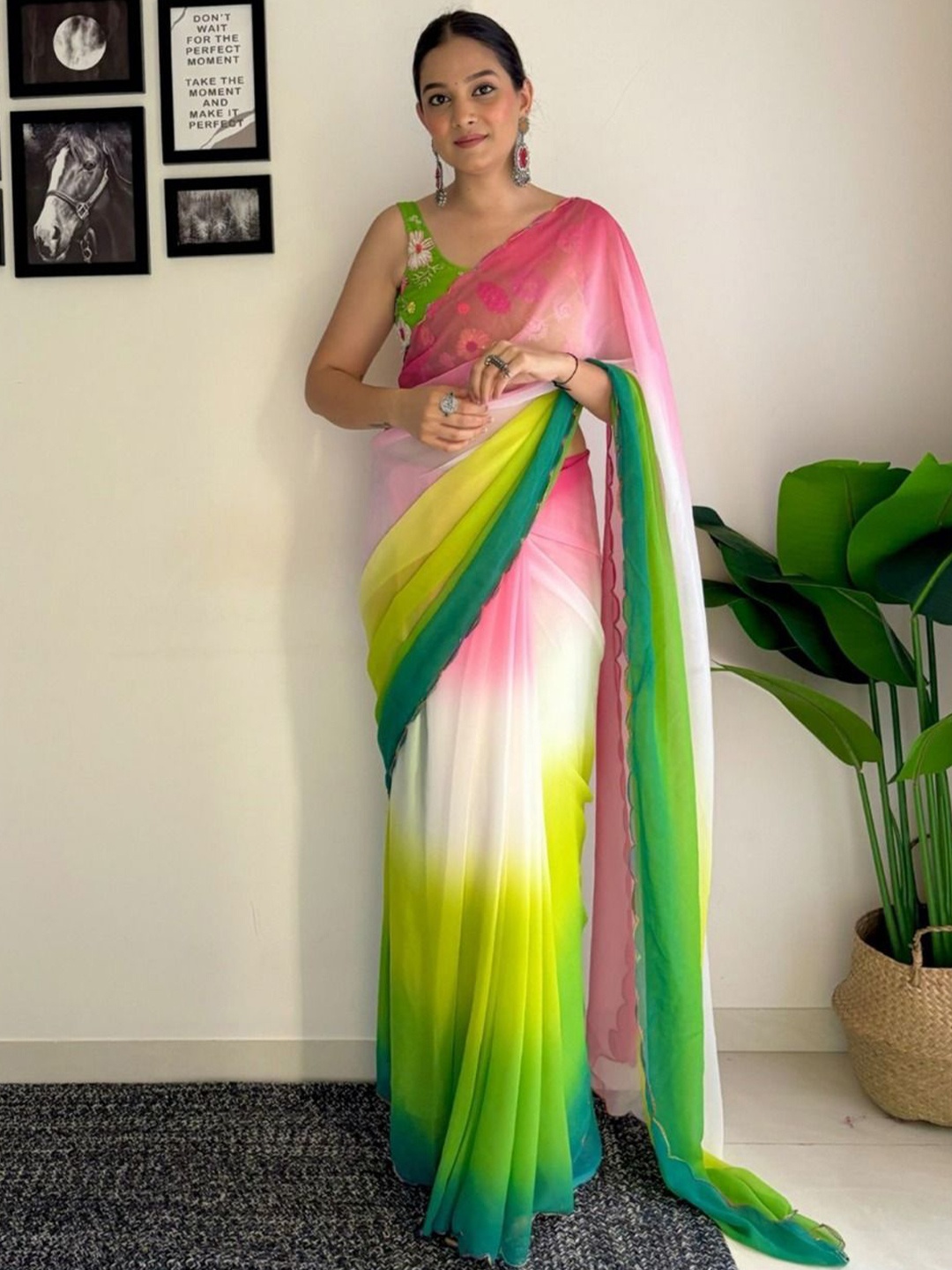 

Anouk Tie and Dye Saree, Lime green