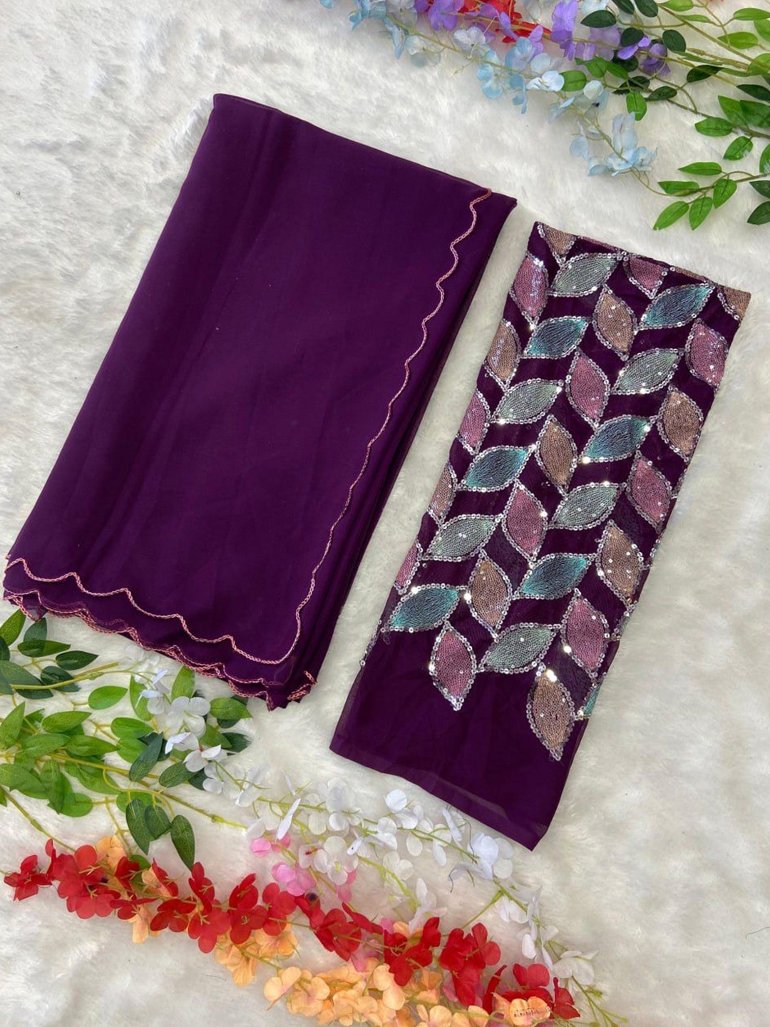 

BAESD Women Solid Pure Georgette Saree, Purple