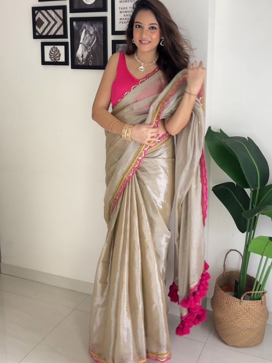 

A TO Z CART Net Saree, Brown