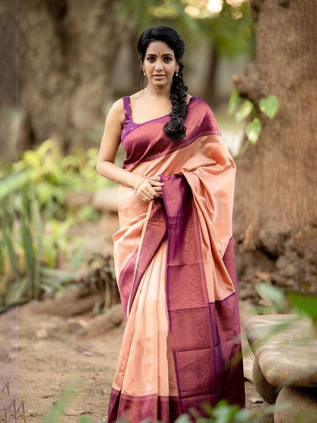 

Anouk Woven Design Zari Banarasi Saree, Peach