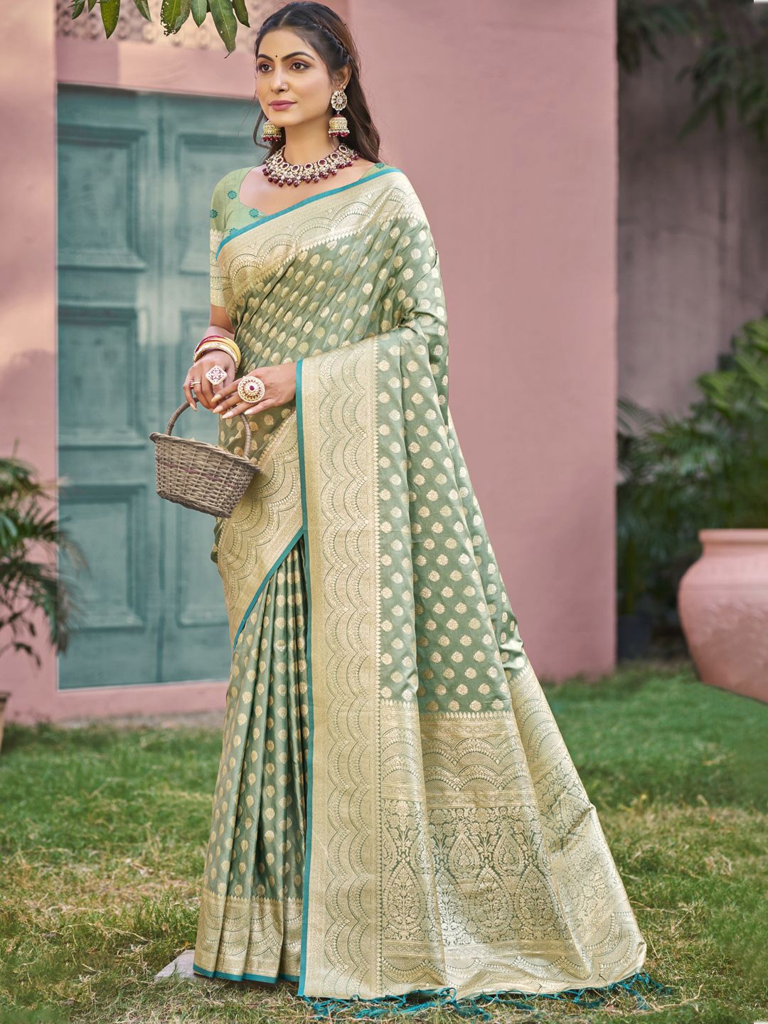 

SANGAM PRINTS Ethnic Motifs Woven Design Zari Banarasi Saree, Lime green