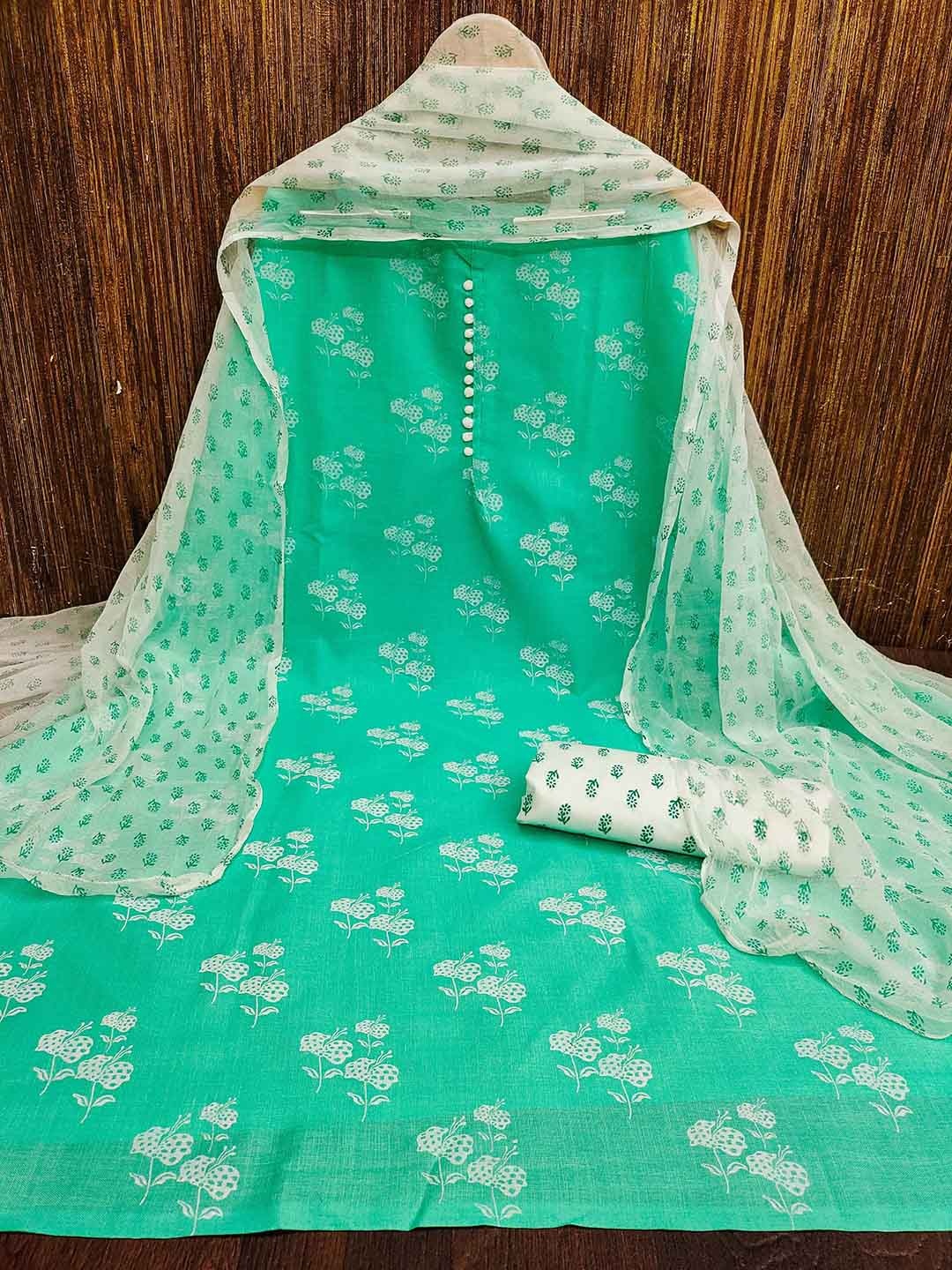 

KALINI Floral Printed Unstitched Dress Material, Green