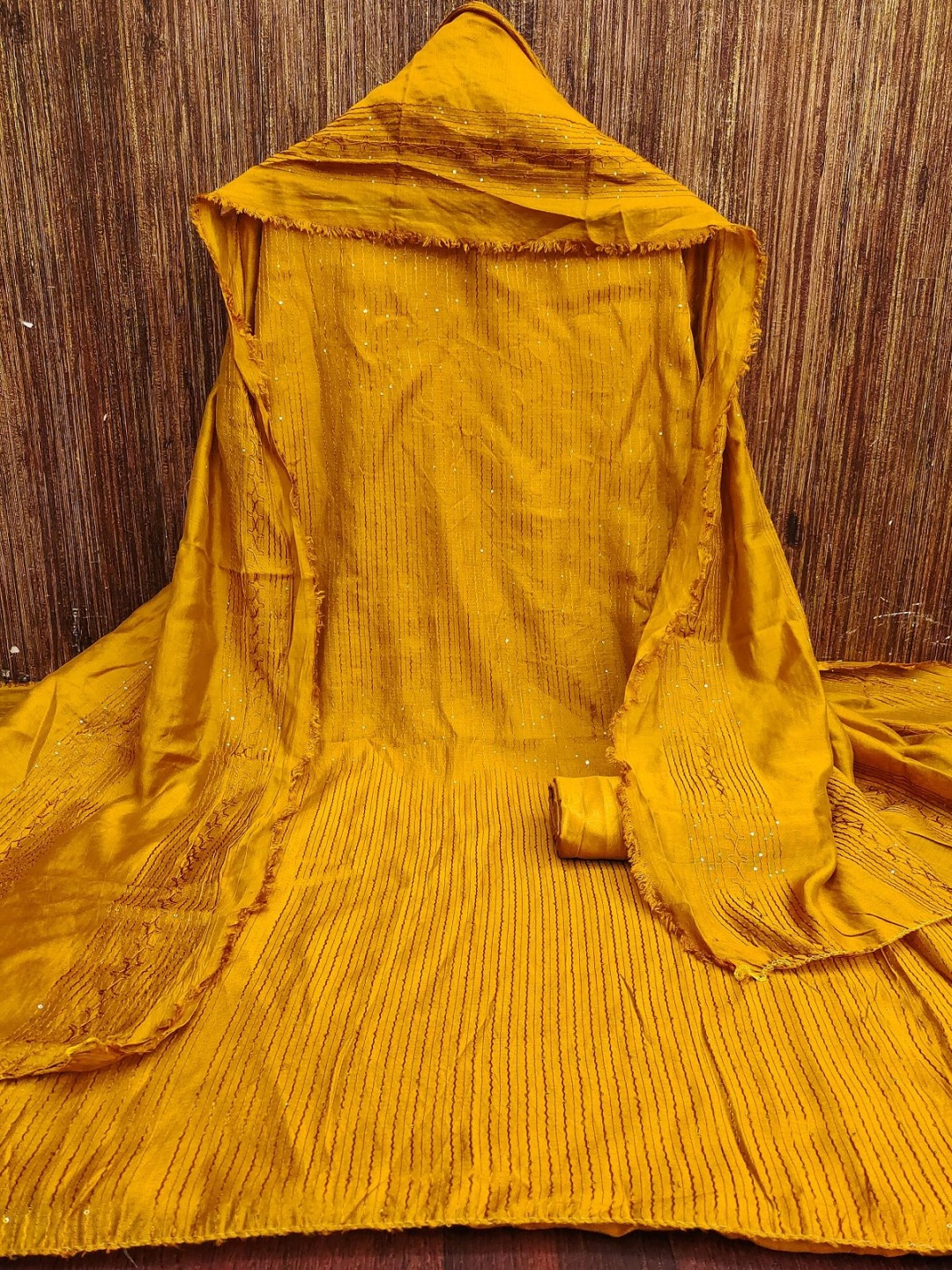 

A TO Z CART Striped Embroidered Sequinned Unstitched Dress Material, Mustard