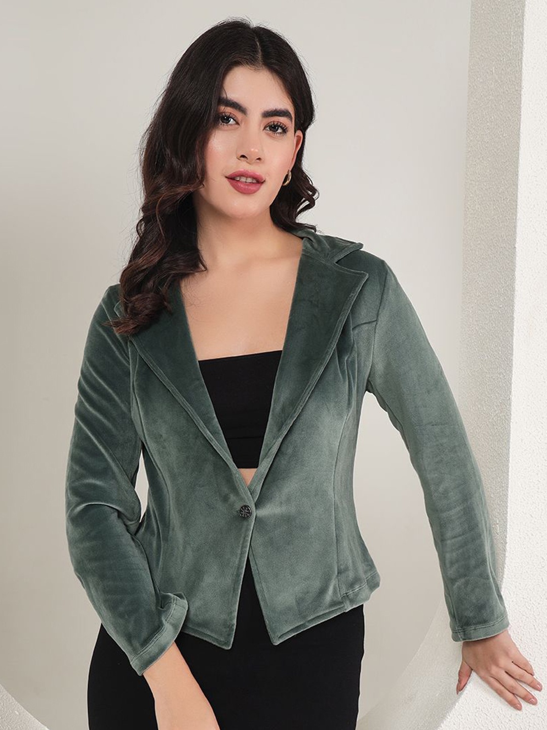 

TANDUL Women Notched Lapel Single-Breasted Blazers, Green