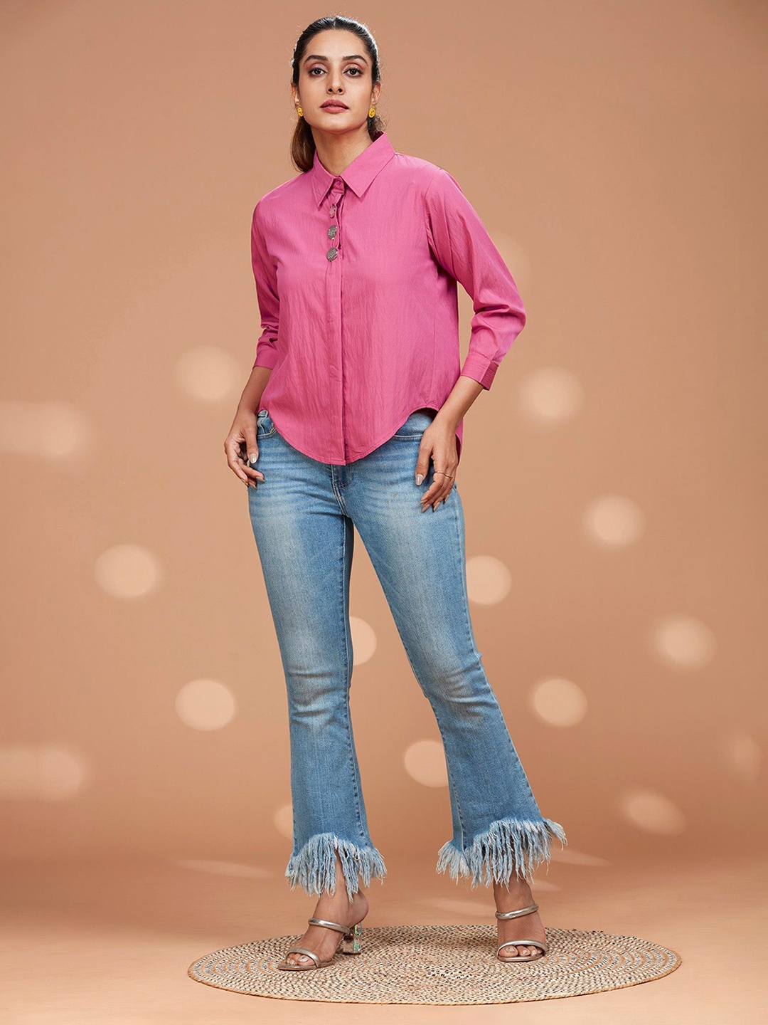 

FREYAA Shirt Style Crinkled Top, Fuchsia