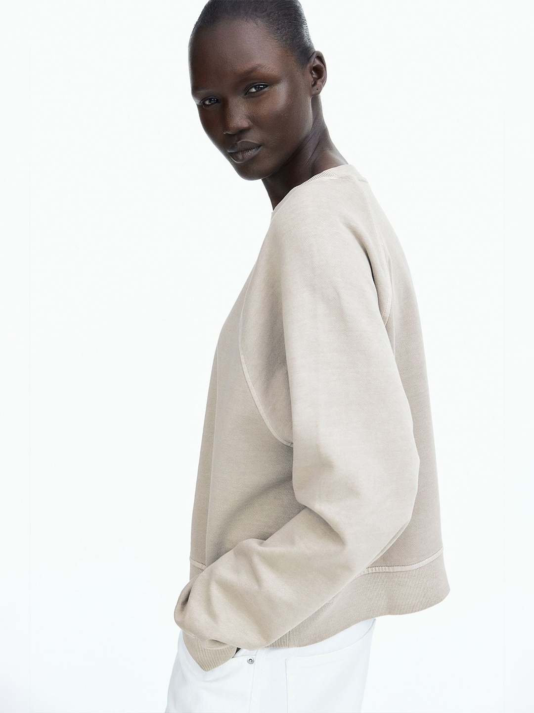 

H&M Washed Cotton Sweatshirt, Beige