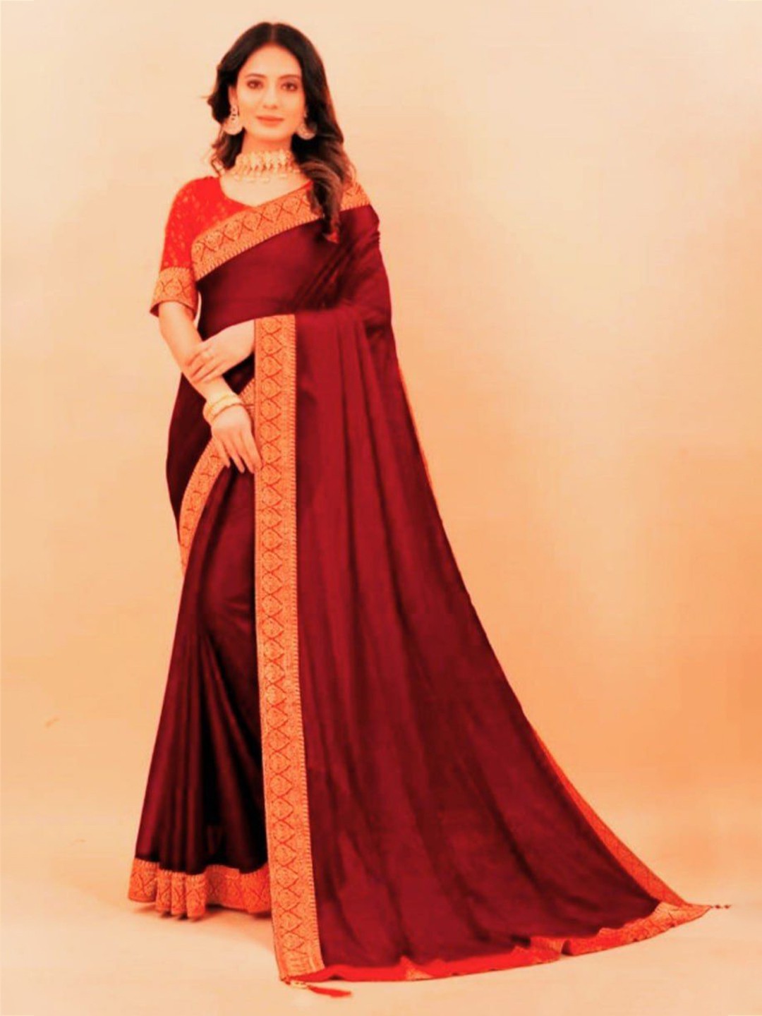 

BAESD Women Pure Georgette Banarasi Saree, Maroon