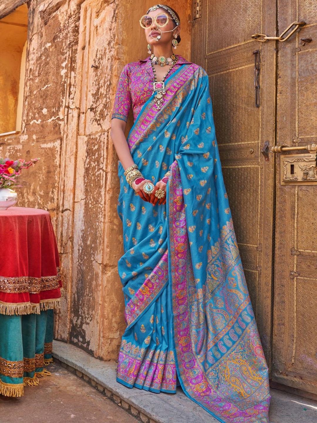 

DEVATITHI Woven Design Zari Sky Blue Patola Silk Saree