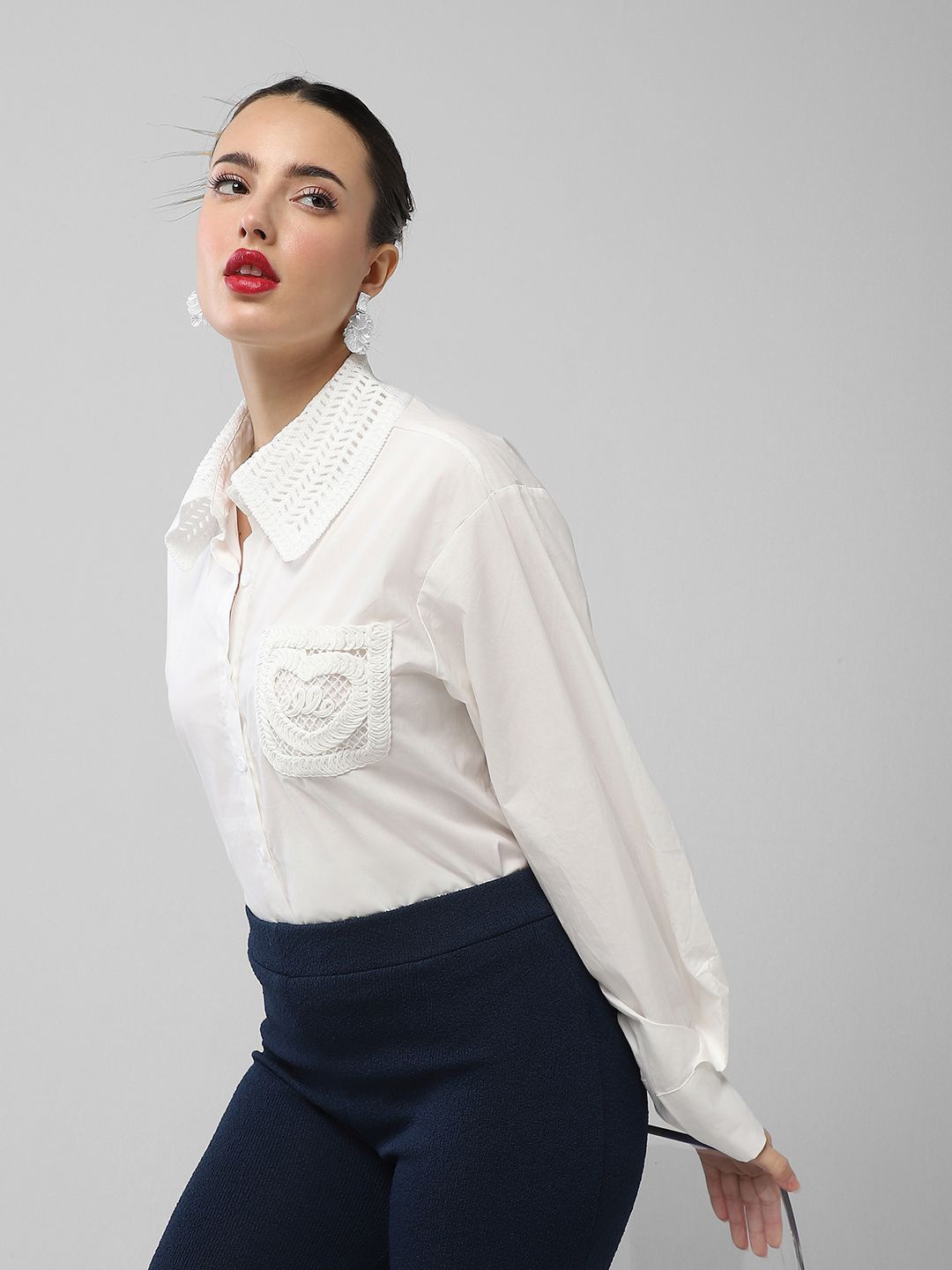 

SHOWOFF Women Comfort Oversized Fit Spread Collar Solid Cotton Casual Shirt, White