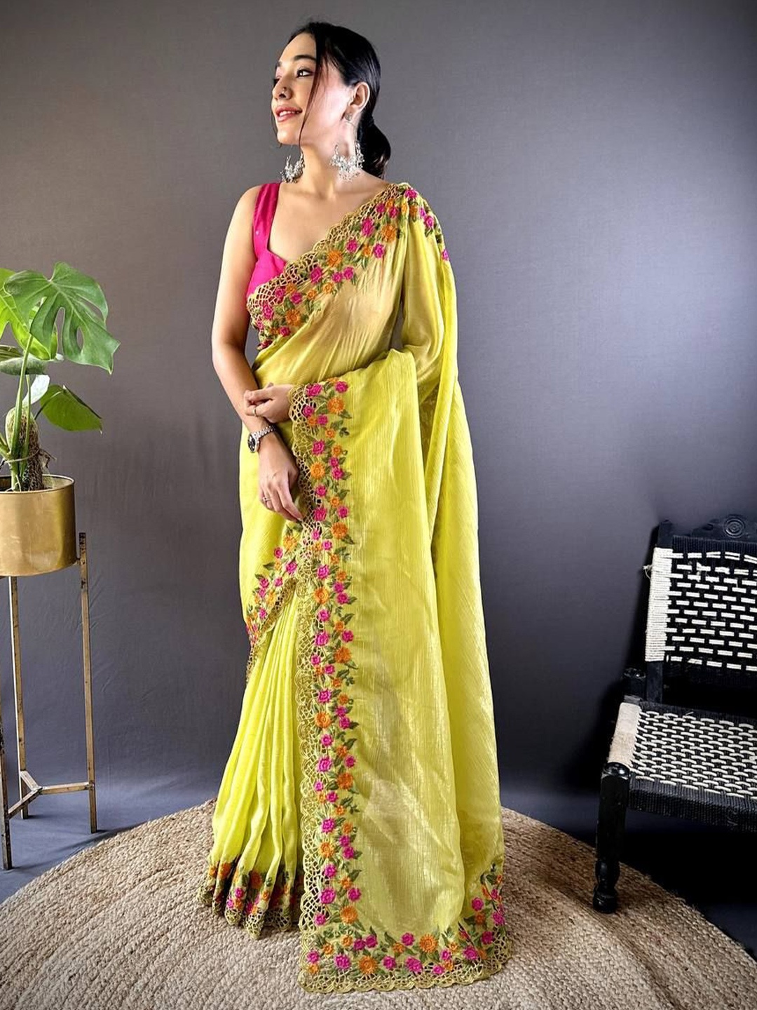 

LeeliPeeri Designer Floral Embroidered Saree, Yellow