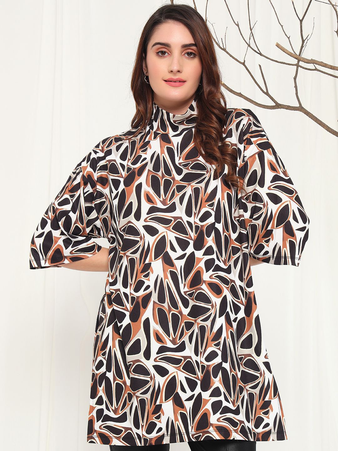 

BAESD Women Animal Printed High Neck Top, Black