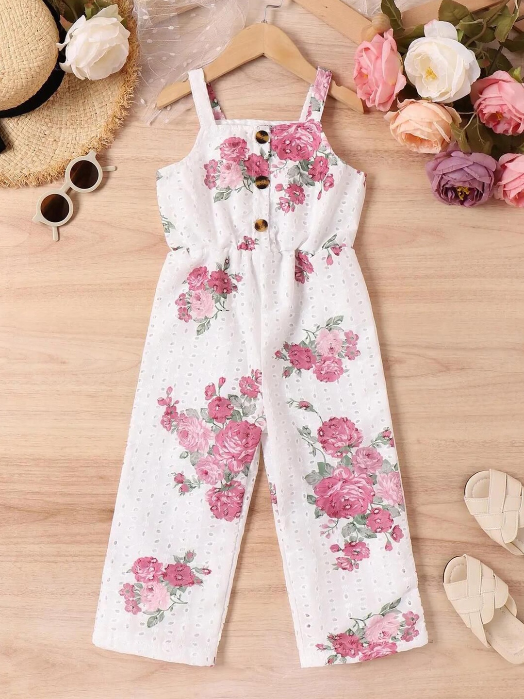 

YK Girls Printed Basic Jumpsuit, White