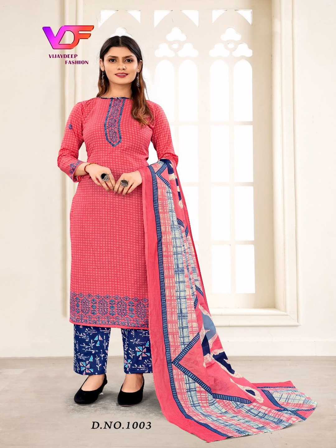 

EVERETHNIC Geometric Printed Unstitched Dress Material, Pink