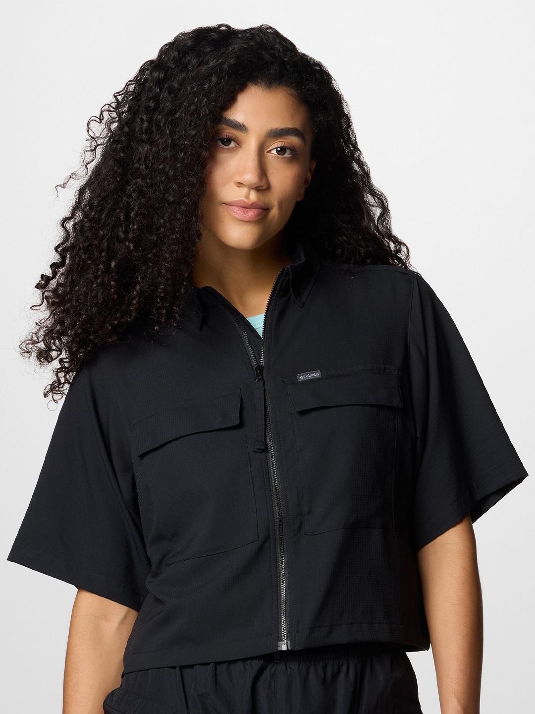 

Columbia Women Classic Button-Down Collar Solid Casual Shirt, Black