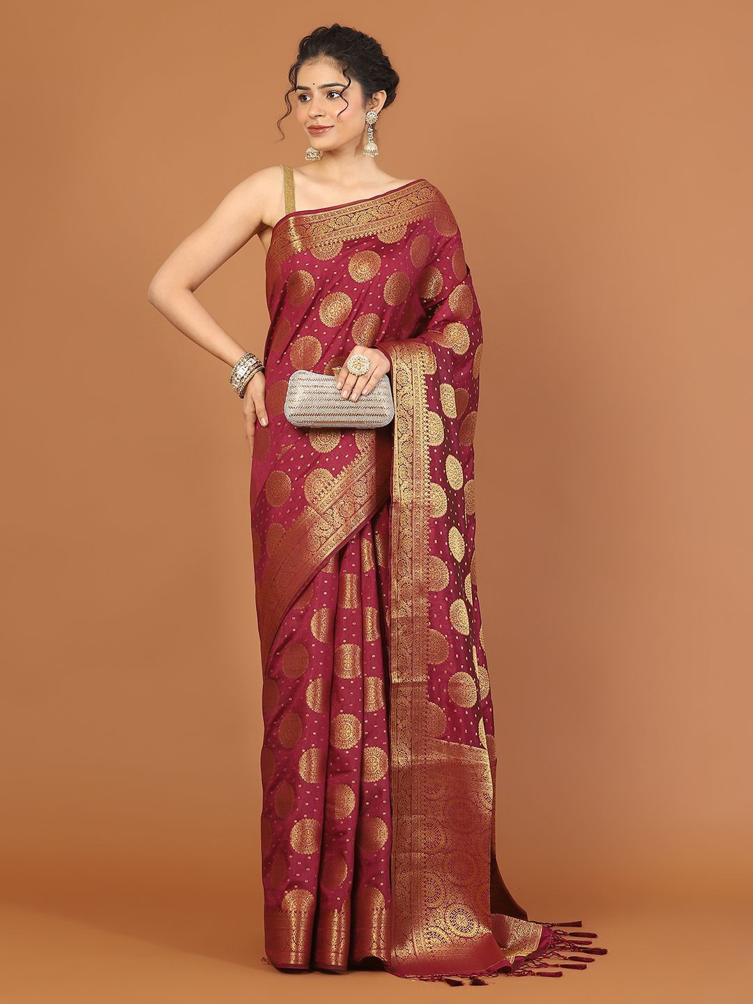 

Meena Bazaar Woven Design Zari Art Silk Saree, Maroon