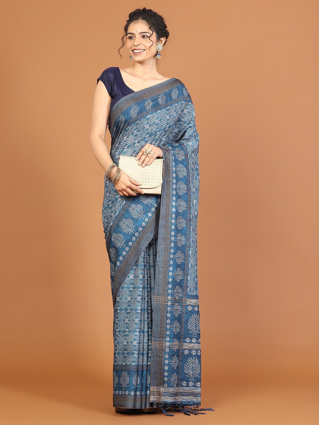 

Meena Bazaar Art Silk Tussar Saree, Blue