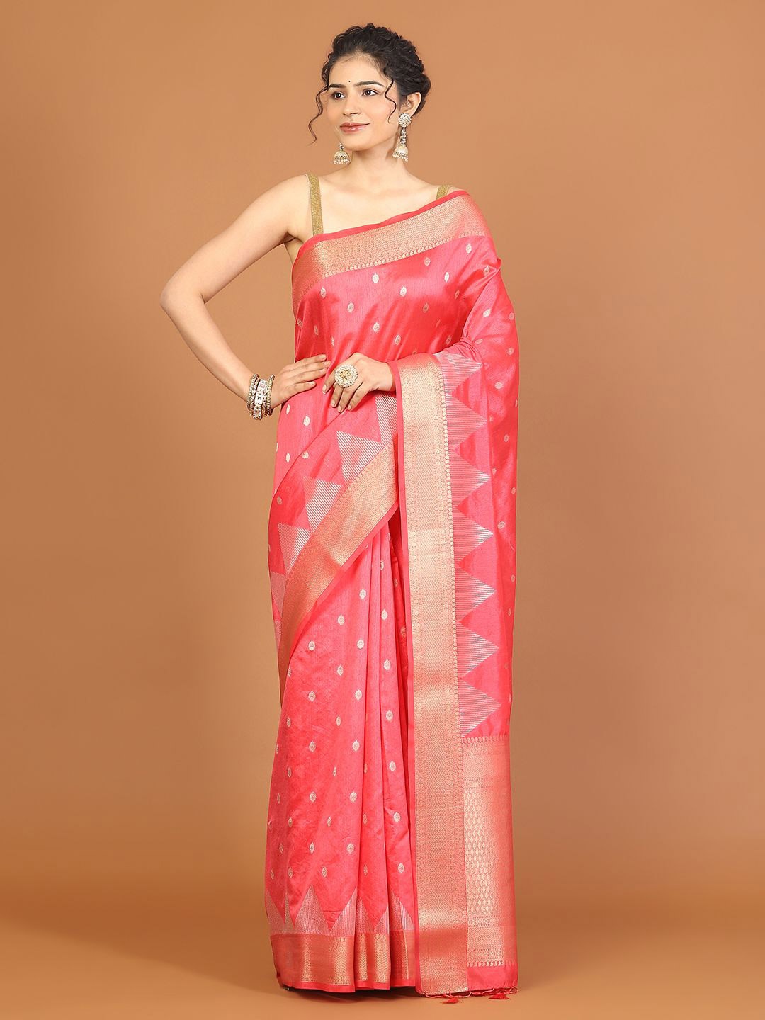 

Meena Bazaar Woven Design Zari Art Silk Saree, Peach