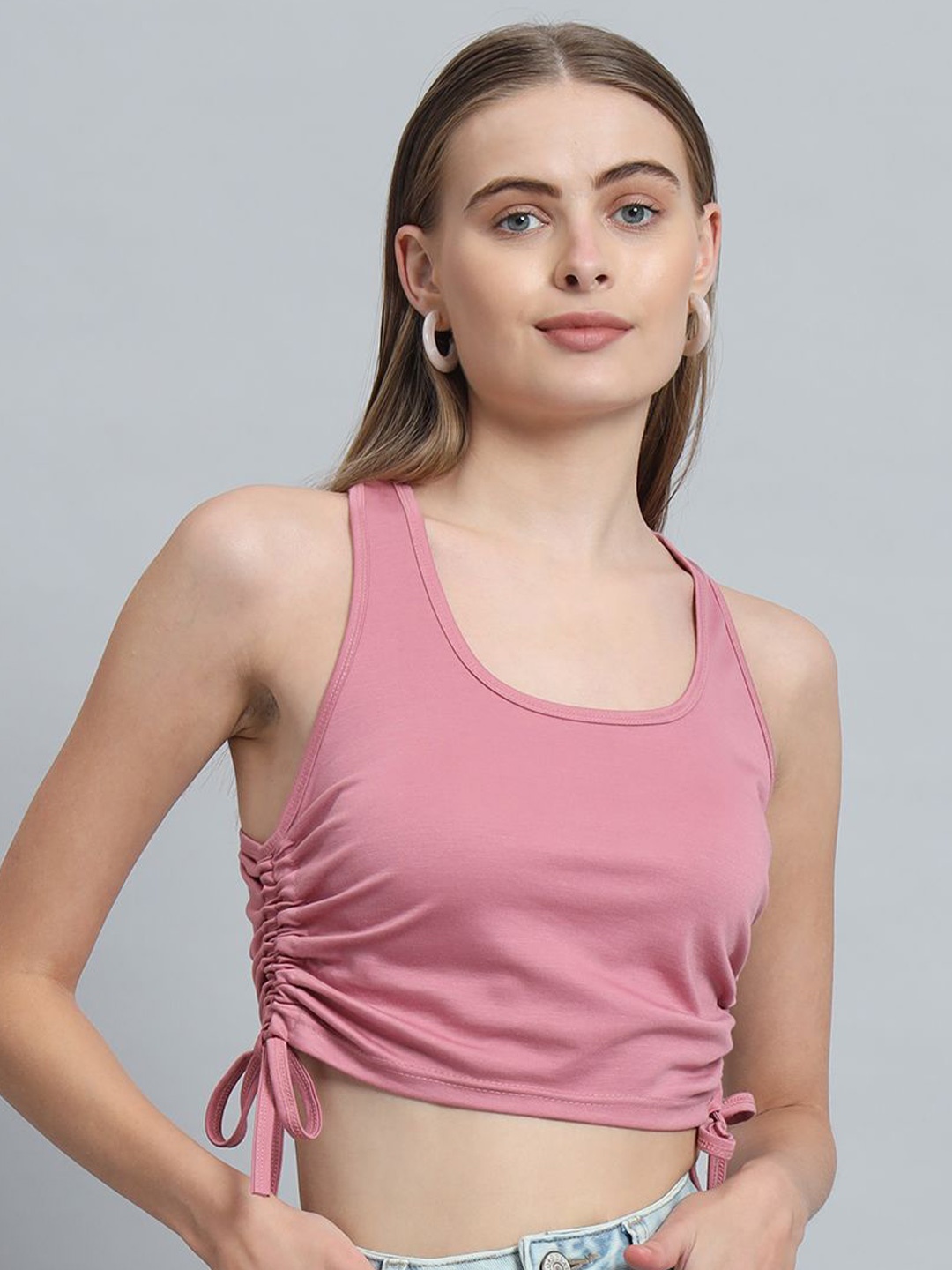 

ND & R Women Sleeveless Solid U Neck Crop top, Pink