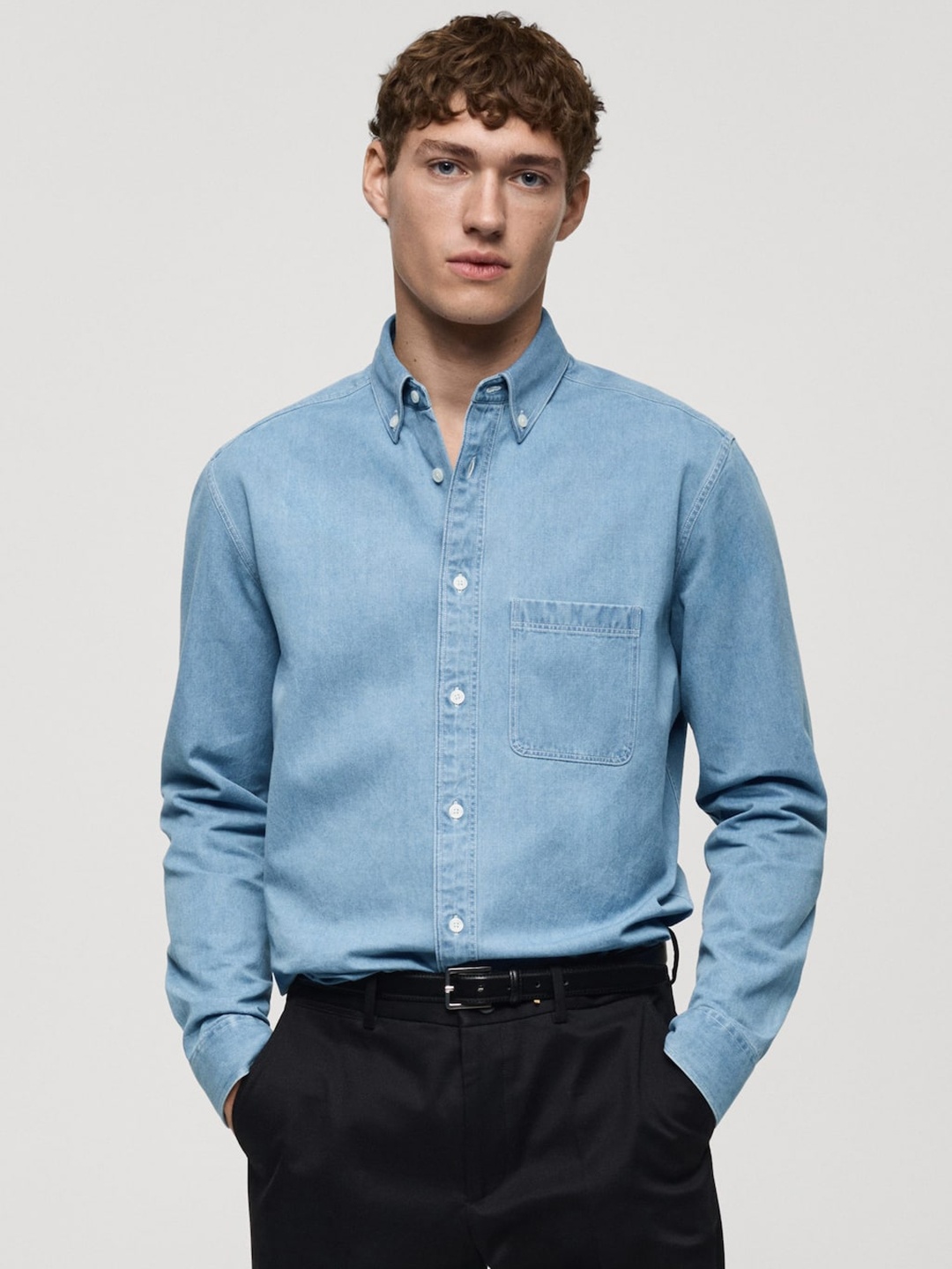 

MANGO MAN Cotton Denim Casual Shirt, Blue