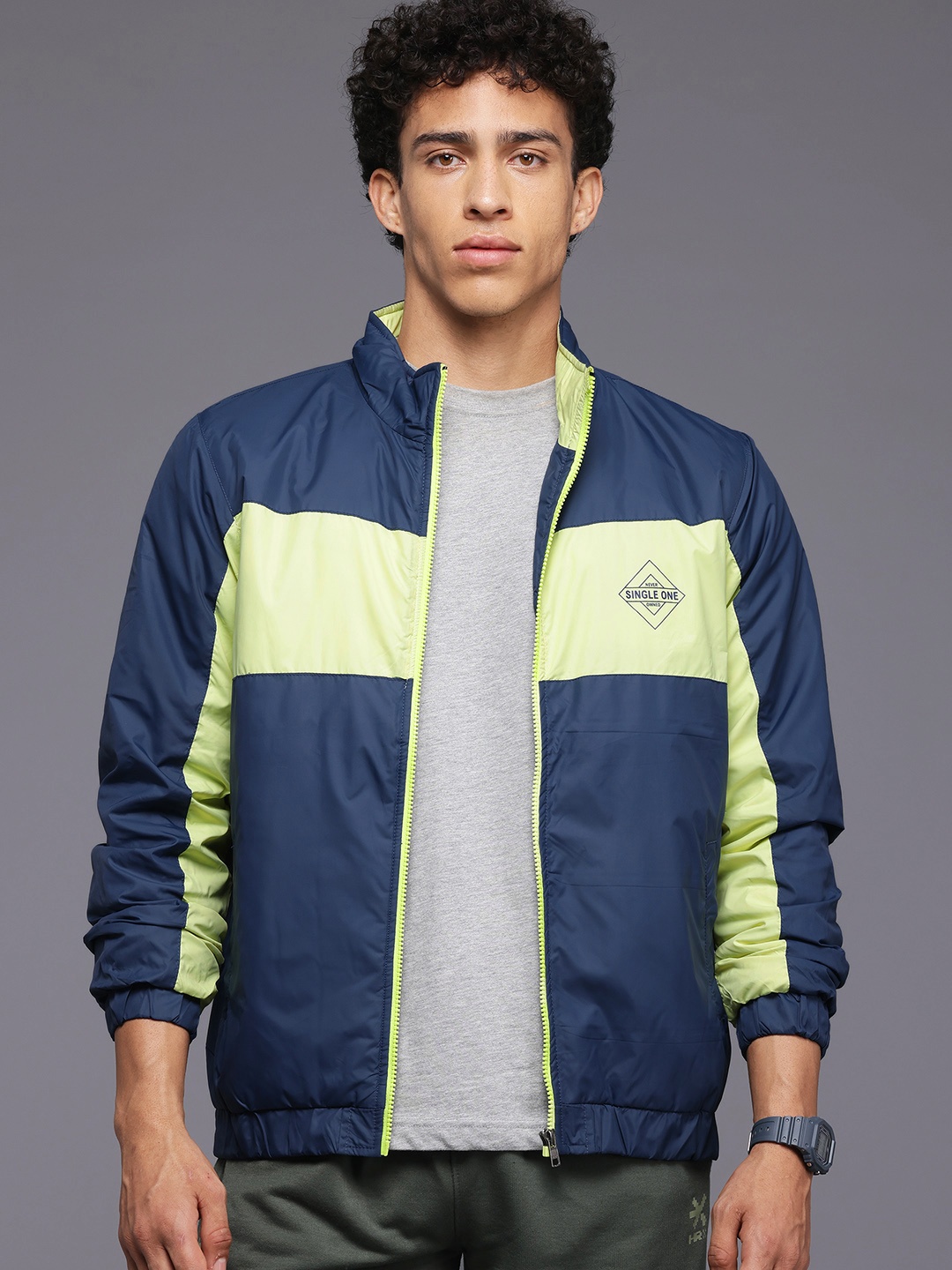 

HRX by Hrithik Roshan Men Colourblocked Sporty Jacket, Navy blue