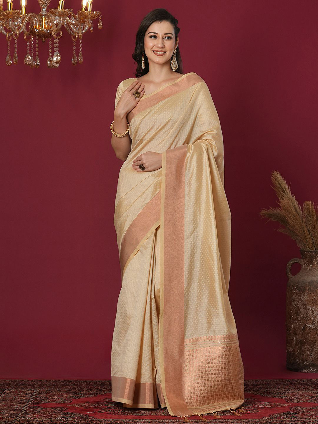 

Mitera Woven Design Zari Saree, Cream