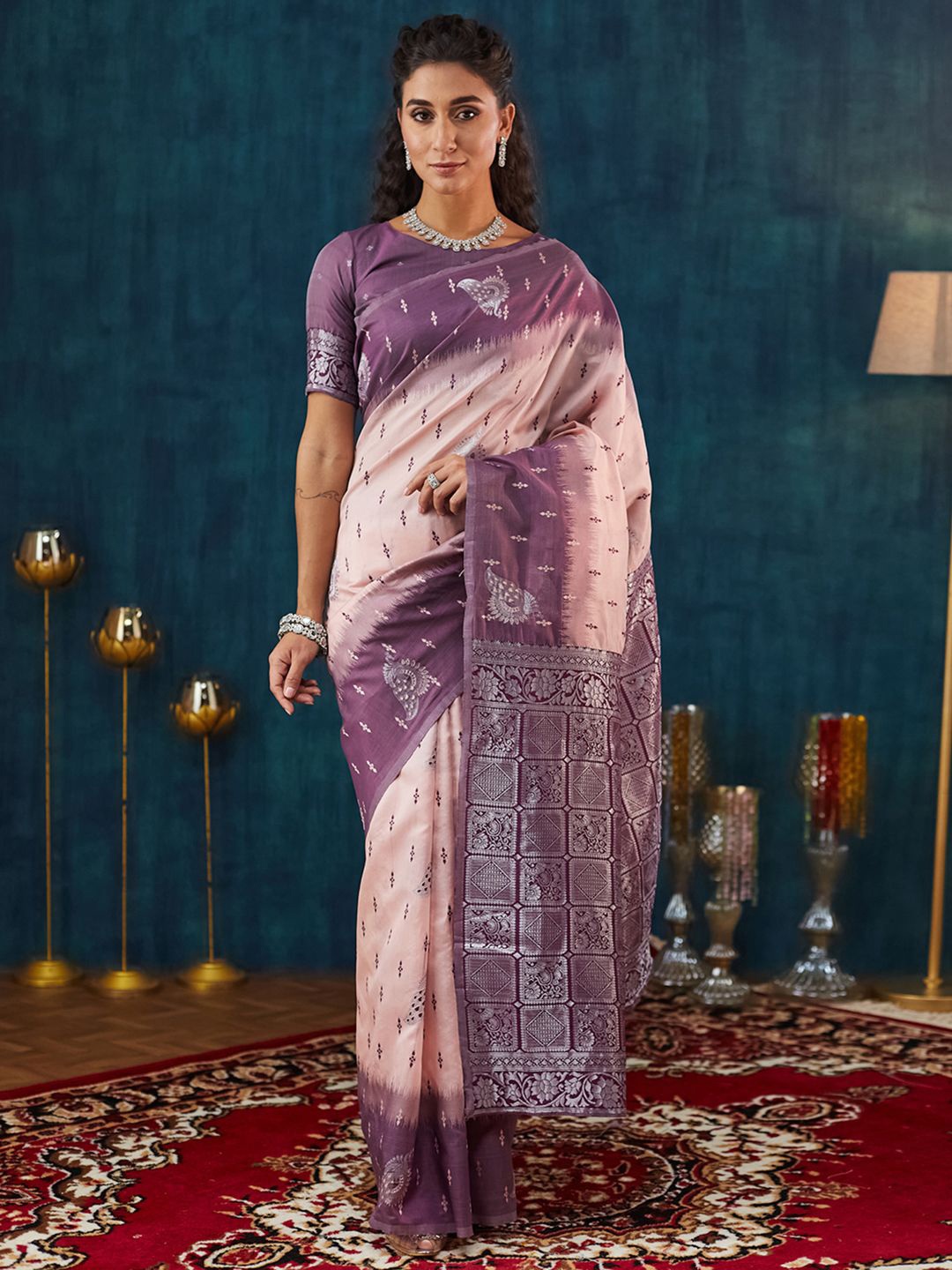 

Mitera Ethnic Motifs Woven Design Banarasi Saree, Purple