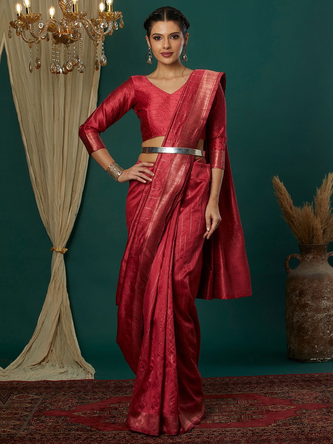 

Mitera Women Woven Design Banarasi Saree, Red