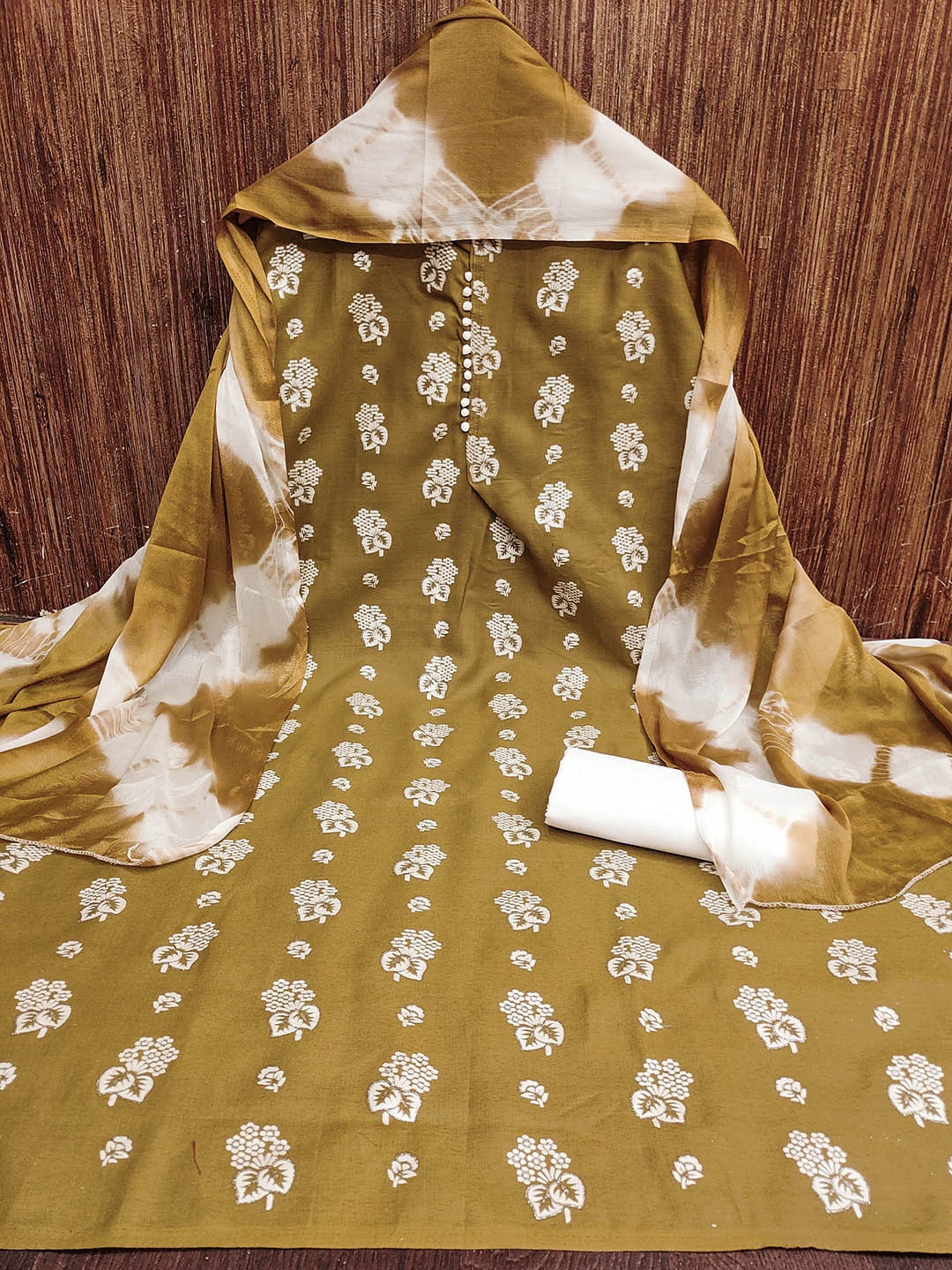 

KALINI Printed Unstitched Dress Material, Beige