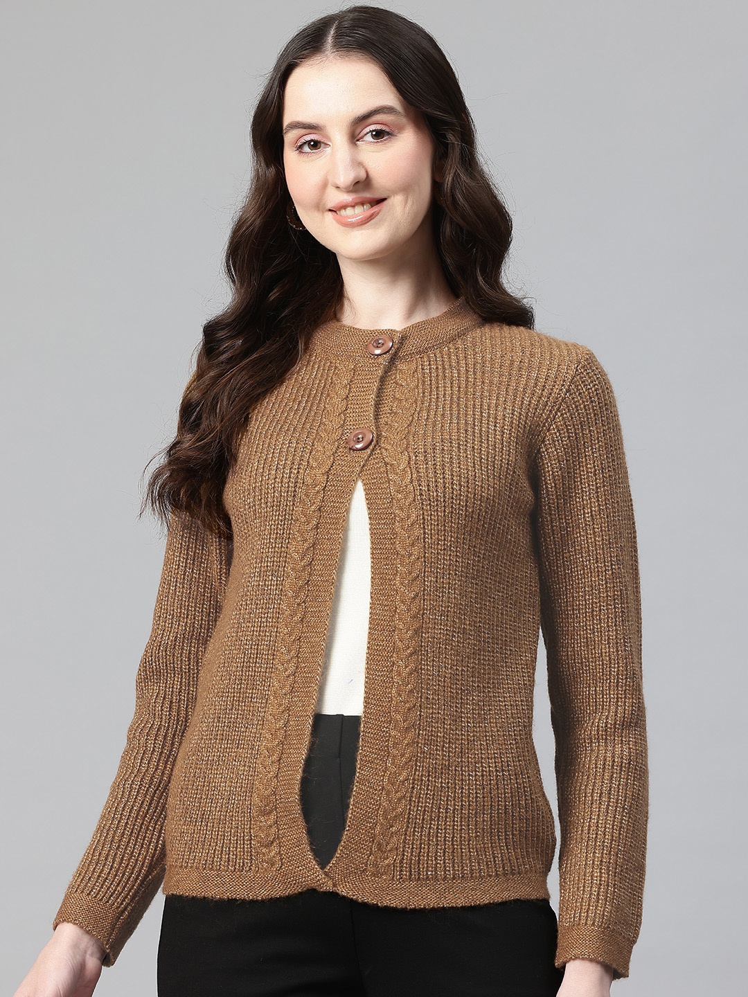 

Pierre Carlo Women Ribbed Cardigan, Tan