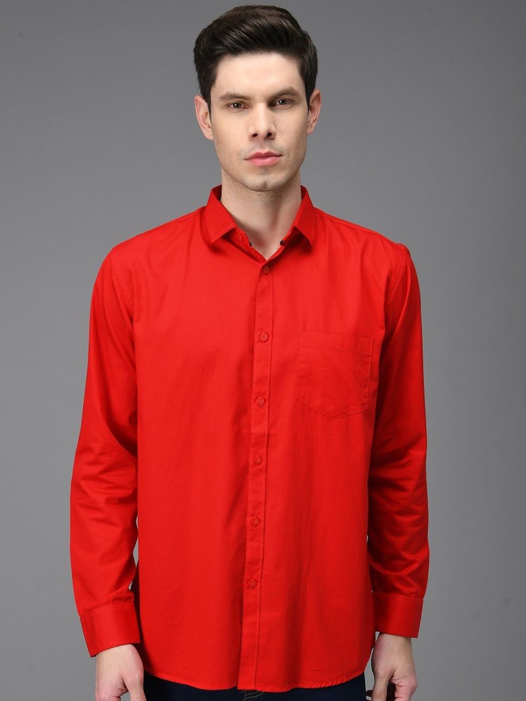 

Mast & Harbour Men India Slim Fit Spread Collar Solid Cotton Casual Shirt, Red