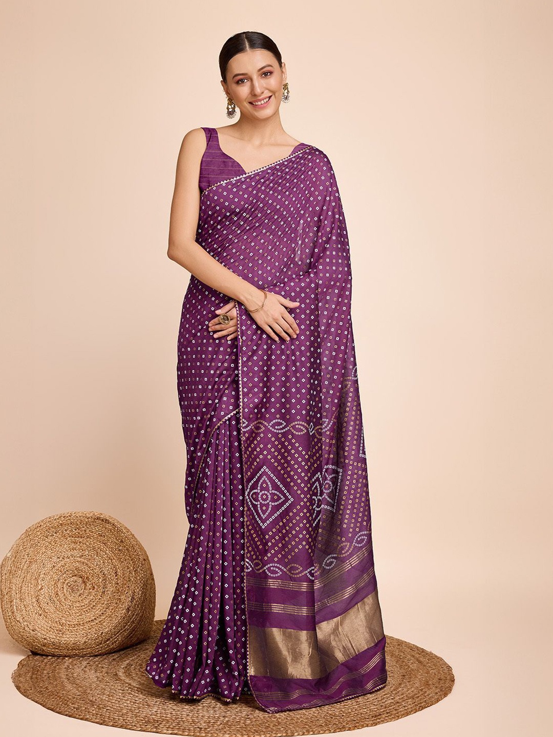 

Upalksh Bandhani Zari Saree, Purple